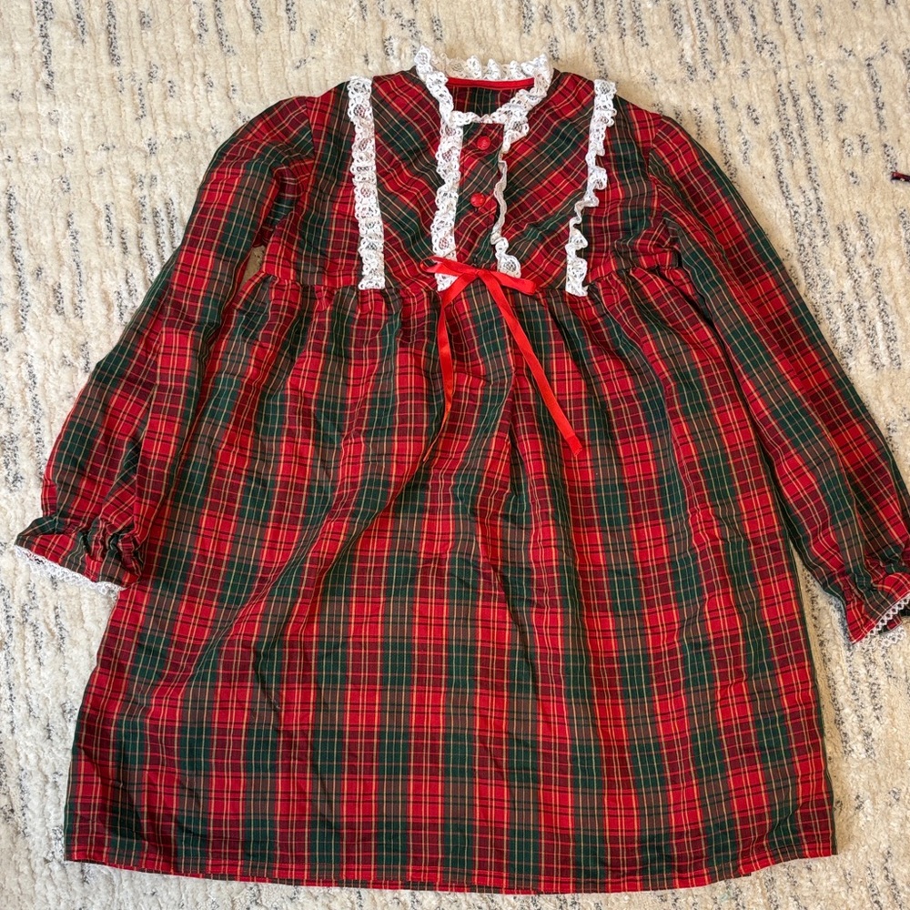 Plaid Kids Pajamas with Lace Trim